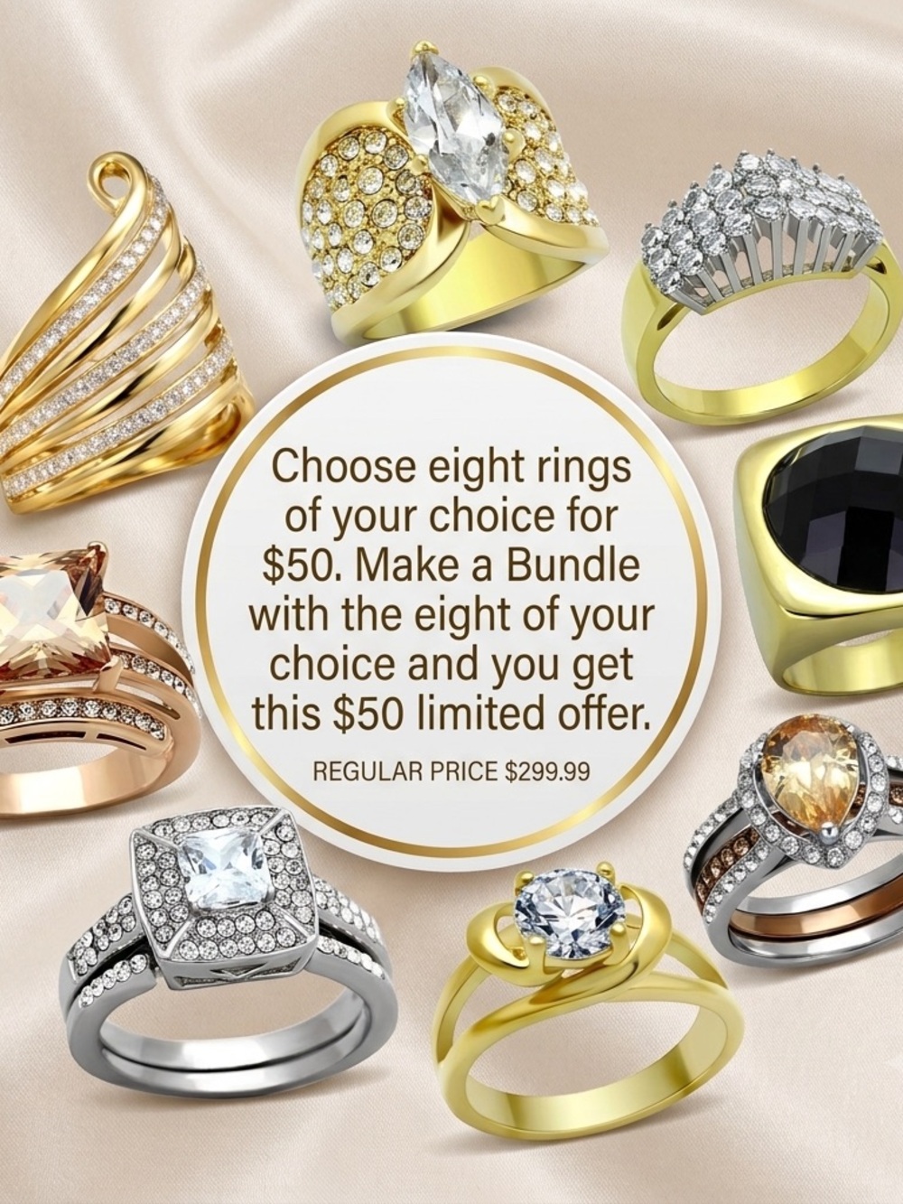 Elegant Gold and Silver Fashion Ring (choice 8 rings) Bundle - Choose Yours